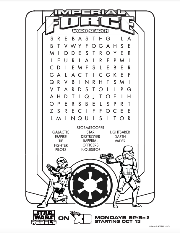 Word search featuring Imperial words from Star Wars Rebels