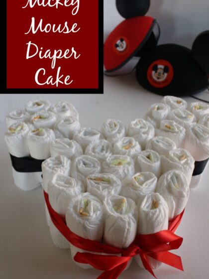 Easy Mickey Mouse Diaper Cake perfect for a Disney themed shower!