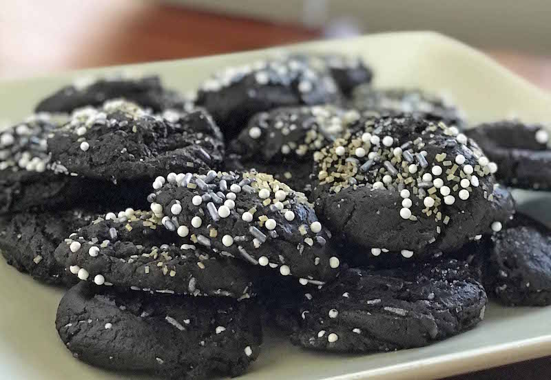 Easy Chocolate New Year's Eve Cookies made from a chocolate cake mix and sparkly sprinkles