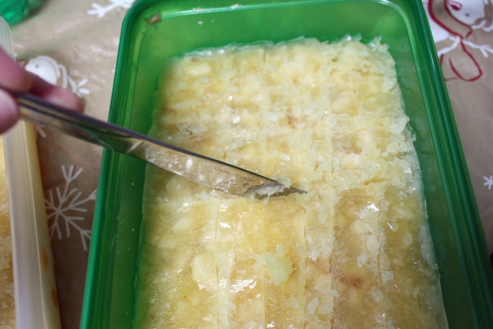 Cut Frozen Fruit Mixture into small chunks for Punch