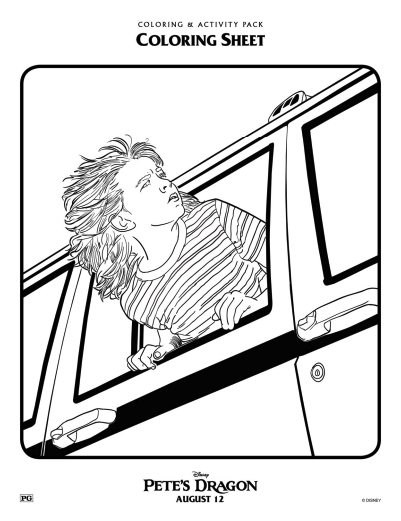 coloring page of a boy with his head hanging out a car window