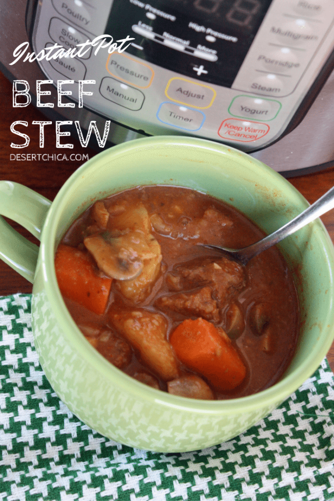 This easy Instant Pot beef stew recipe is delicious and also doubles as a 21 day fix instant pot beef stew. I used gluten-free flour in the recipe to make it wheat free for my husband. The delicious broth is my favorite part!