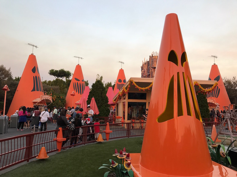 Cozy Cone Motel in Cars Land decorated for Haul-O-Ween