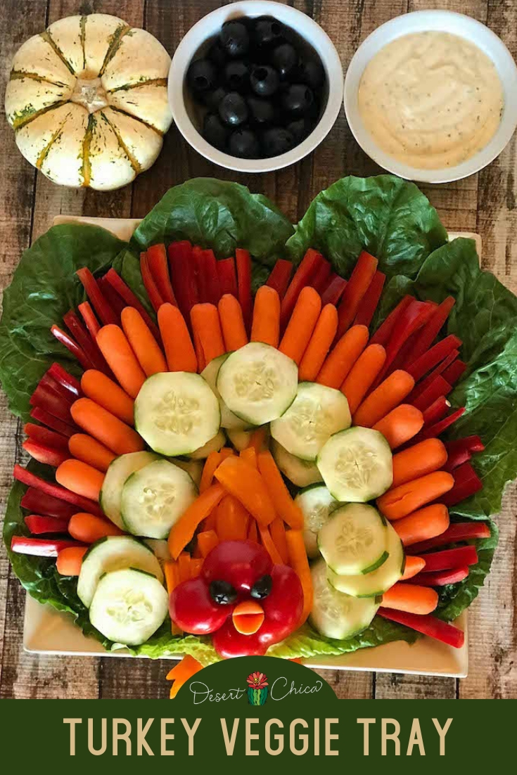 Need a healthy Thanksgiving recipe? Try this easy turkey veggie tray for a quick appetizer and festive display idea. I love making vegetable trays for holiday parties. CUstomize it to local produce from your garden or the veggies your picky kids will eat. Vegetable Tray Ideas | Vegetable Tray Display | Vegetable Tray Dip | Thanksgiving Appetizers #ThanksgivingRecipes