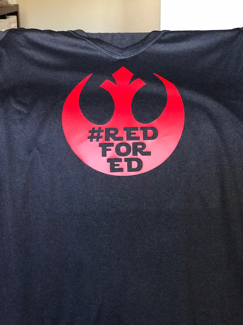DIY Red For Ed shirt designs including a red for education star wars t-shirt and a fun smiling apple red for ed shirt to support red for ed in Tucson, Phoenix and all of Arizona in 2018