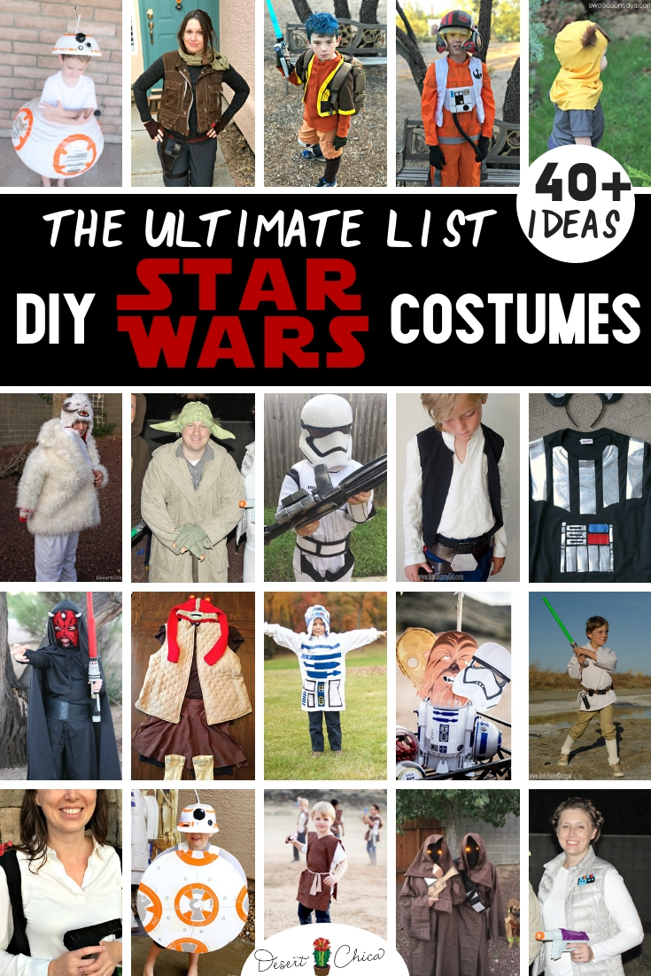 The best DIY Star Wars costumes for women, for kids and for men including how to make easy homemade Han Solo, R2-D2, Chewbacca, Jedi, Ewok, Leia, BB-8, Darth Vader, Yoda, and Luke Skywalker. These simple ideas are great for boys, girls, toddlers, family themes and couples costumes for Halloween or cosplay.