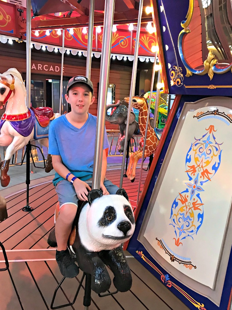 Boardwalk Carousel on Royal Caribbean Symphony of the Seas cruise ship. It is one of the amazing tween friendly activities aboard the largest cruise ship in the world.