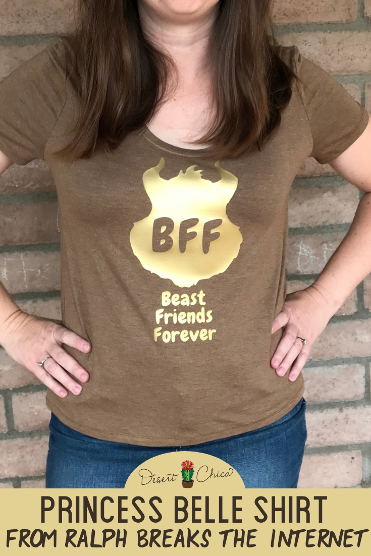 Looking for a fun DIY Disney princess shirt, its a fun alternative to a costume or cosplay outfit in the parks. Make this adorable comfy princess Belle shirt from Ralph Breaks the Internet for your next Disney trip. This easy Iron on vinyl craft is easy to make using your Cricut machine. Disney Vinyl Shirts | Disney tshirts | Disney Shirt Ideas | Disney World Shirts