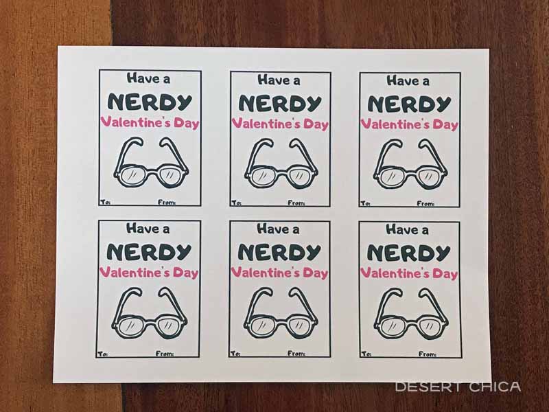 Each page contains 6 nerdy valentines cards