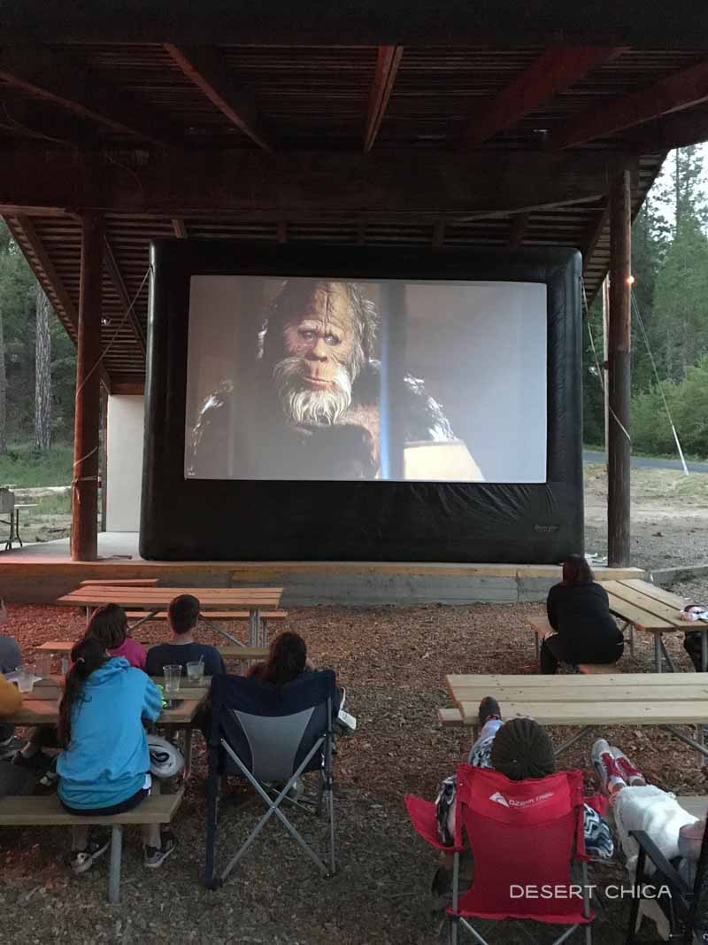 Outdoor movies is one of the scheduled activities at Yosemite Lakes RV Resort