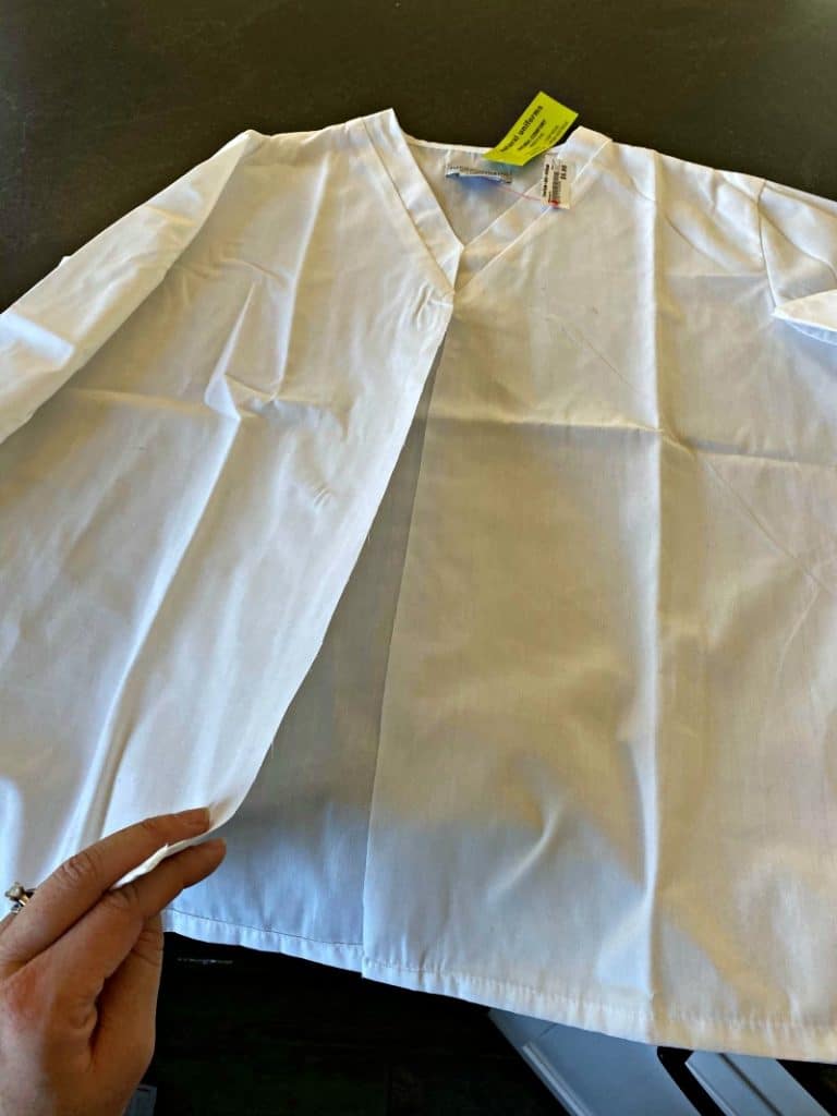 white medical scrub shirt cut down the middle