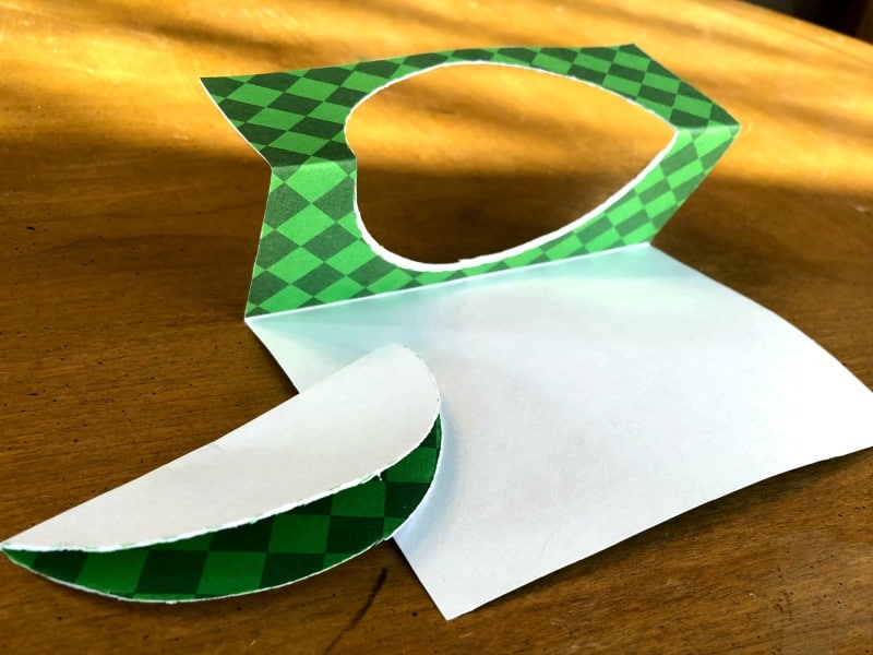 Folded green pattern paper for interactive Christmas card