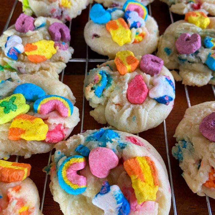 cookies with lucky charms marshmallows on top