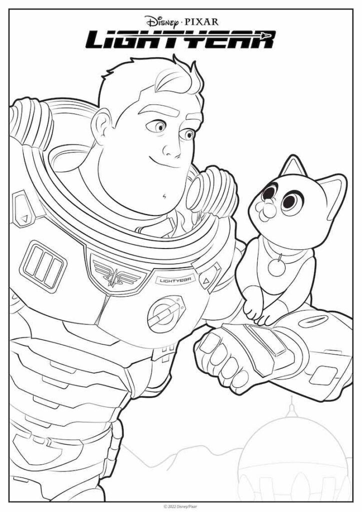 Buzz Lightyear Space Ranger with Sox the cat coloring page