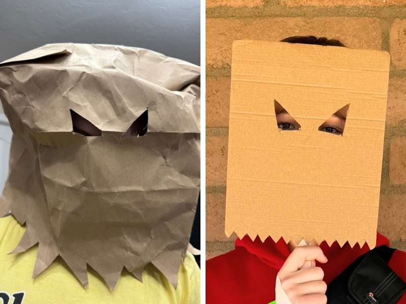 Bombastic Bag-Man costume paper bag or cardboard mask